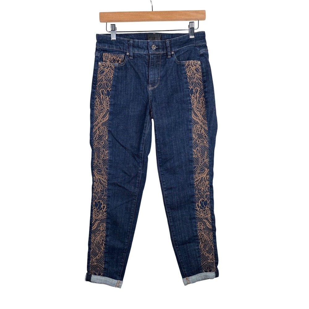 White House Black Market Mid Rise Girlfriend Jeans size‎ 0 Blue/Side Stripe